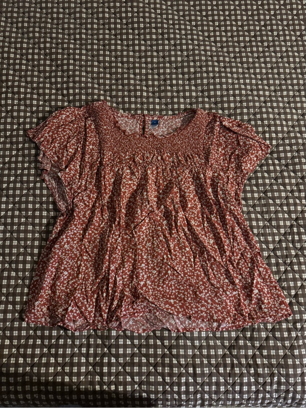 Old Navy Rust Red Floral Smocked Flutter Sleeve Blouse
